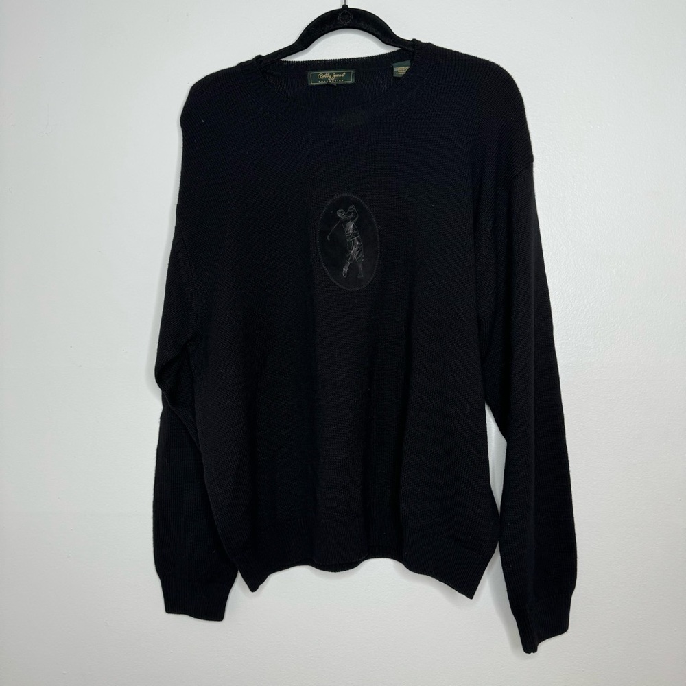 Bobby Jones collection black logo front golf merino wool sweater large